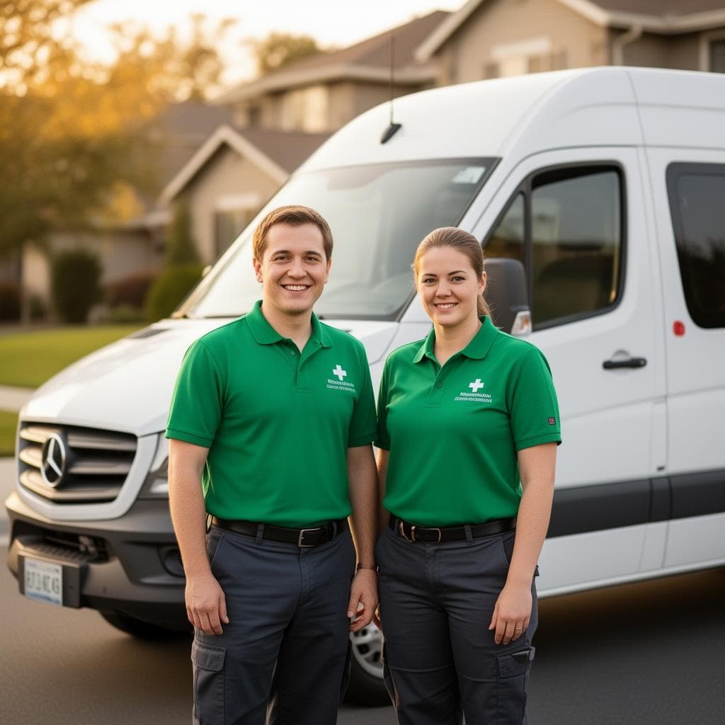 eliteTrans team in branded green uniforms standing in front of an accessible van